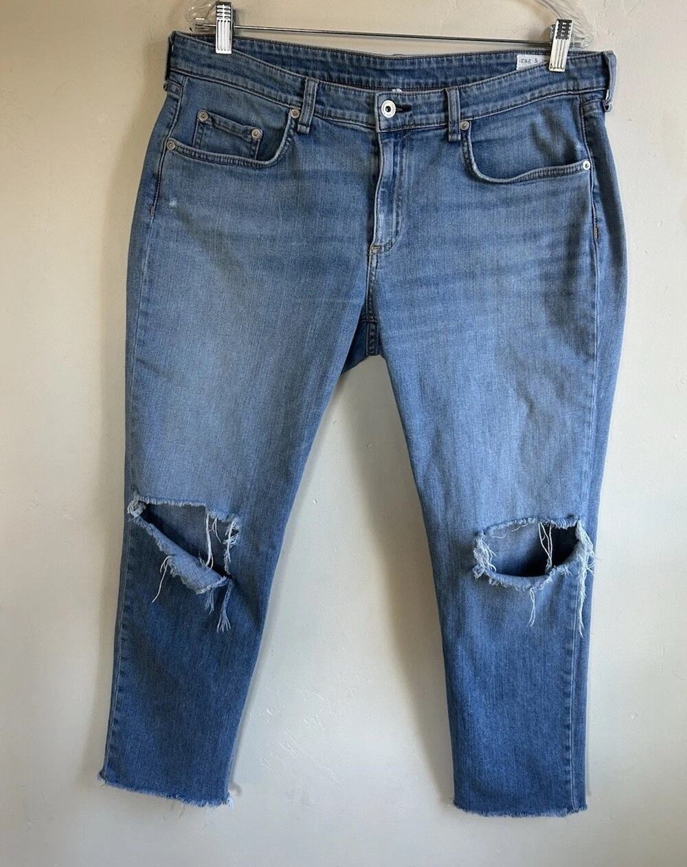 Rag & Bone Dre Low Rise Slim Boyfriend Distressed Ankle Jeans Womens 31 Grunge